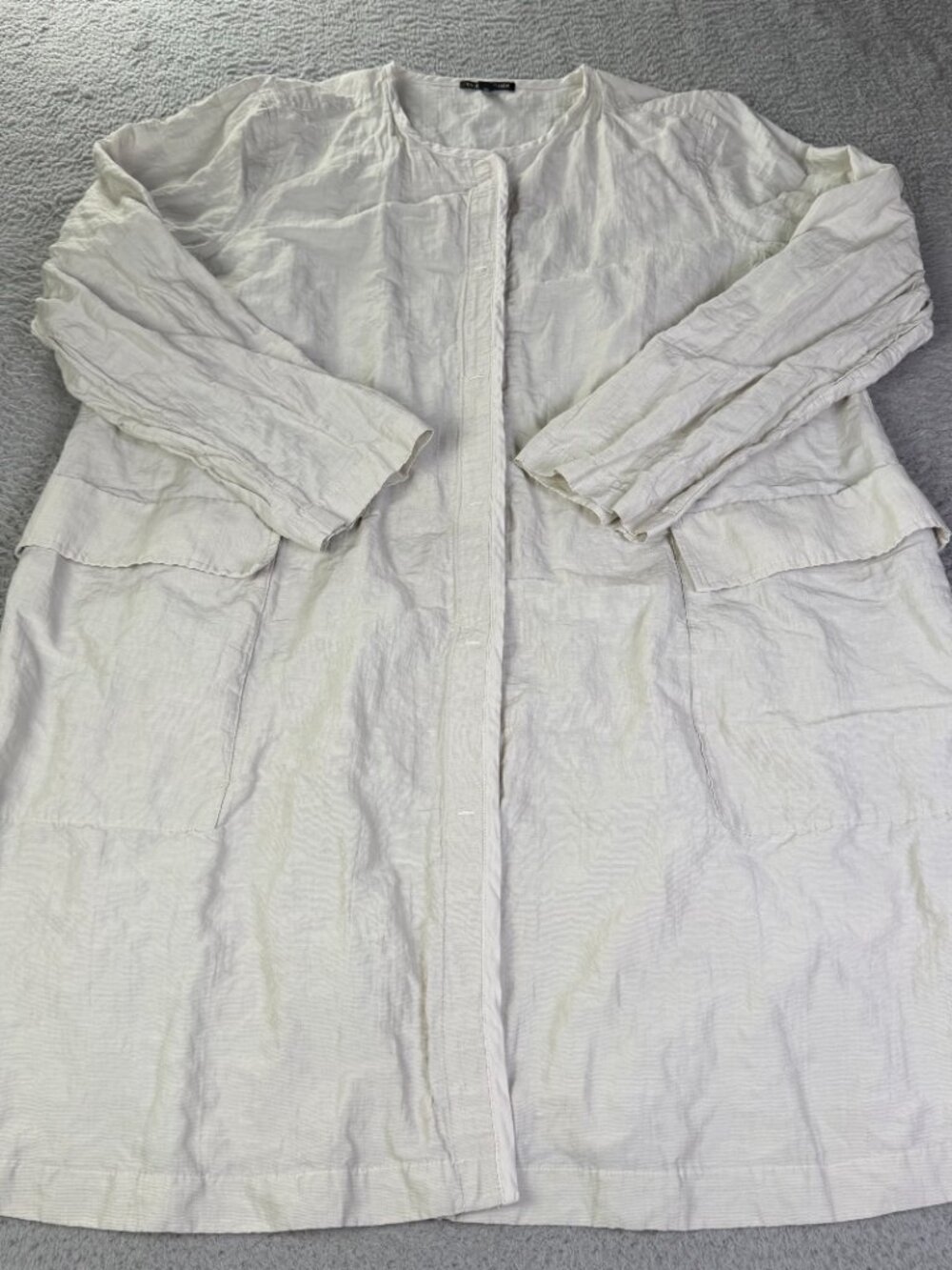 Eileen Fisher Longline Jacket Womens M Bone Ecru Rumpled Organic Steel Metallic - Picture 8 of 12